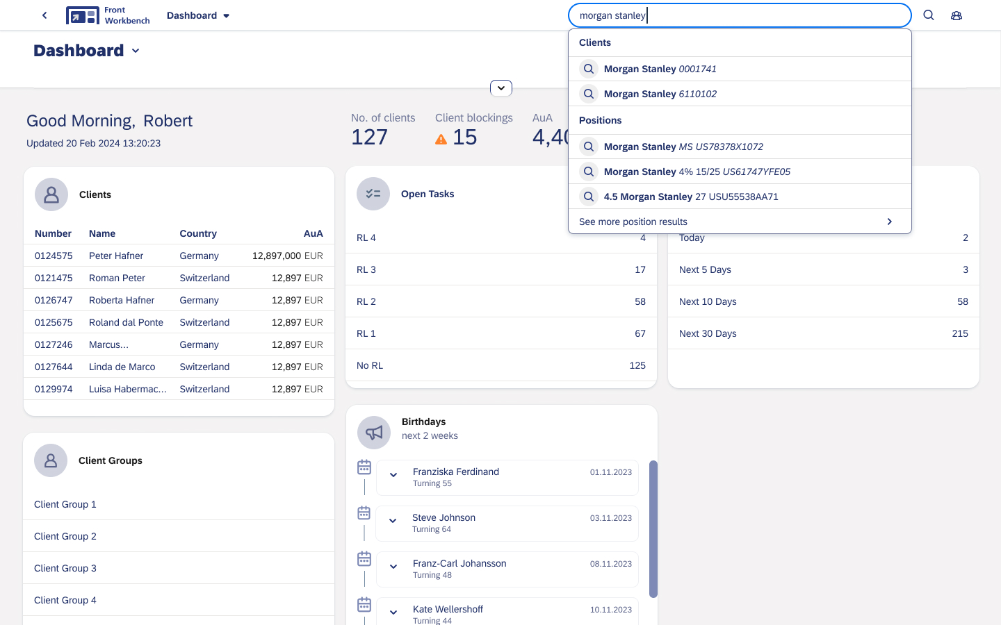 LGT Front Workbench dashboard